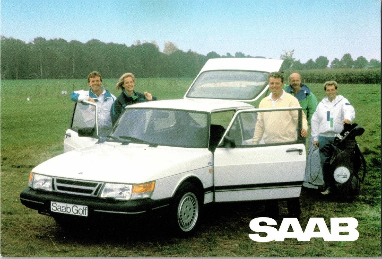 Vintage 90s SAAB Golf Team Retro Car Advertising Oversized Dealer Postcard