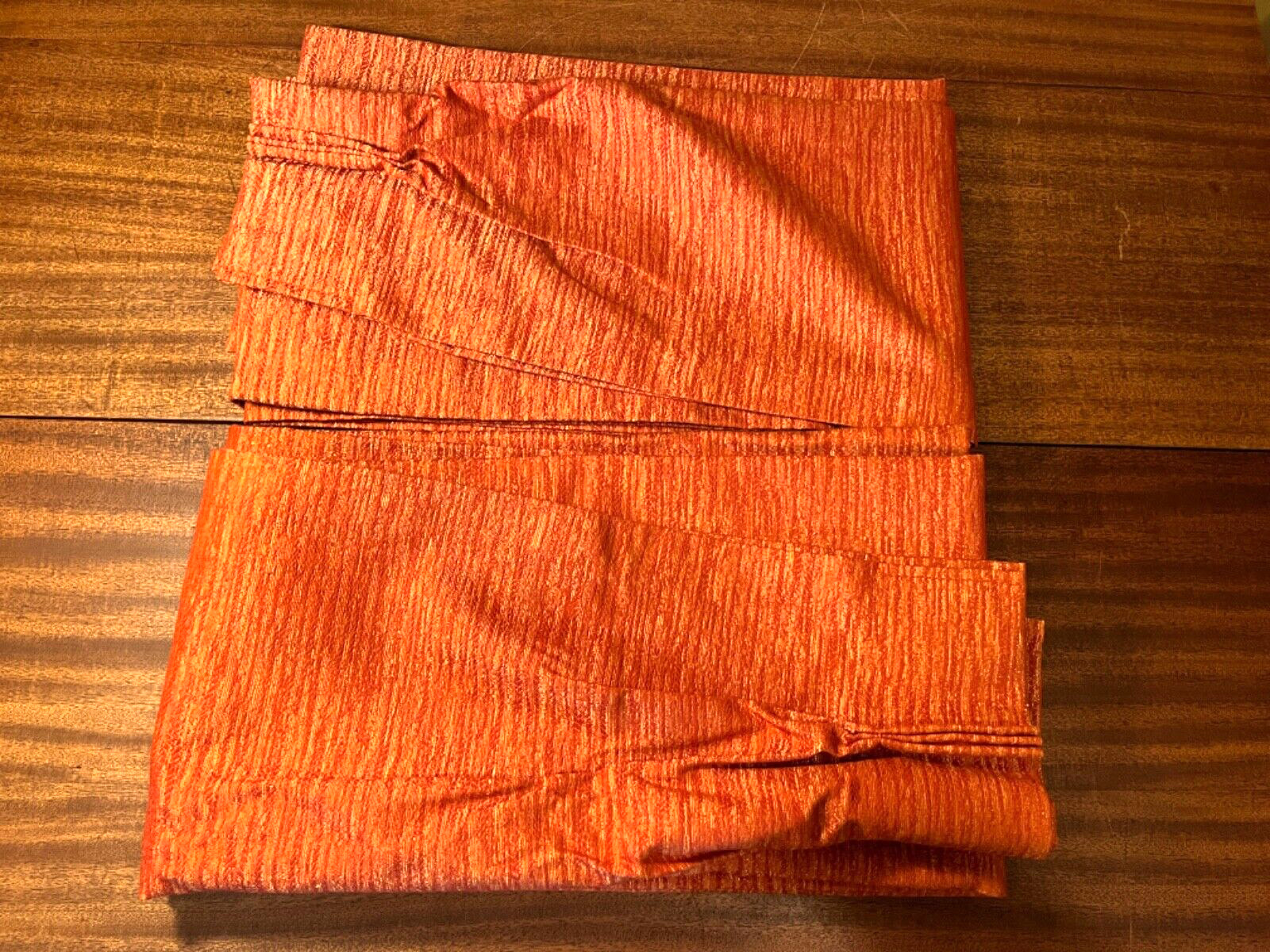 VTG Sears Roebucks Pinch Pleat Curtain Drapes Orange Rust w Nubs Set Of 2 Panels