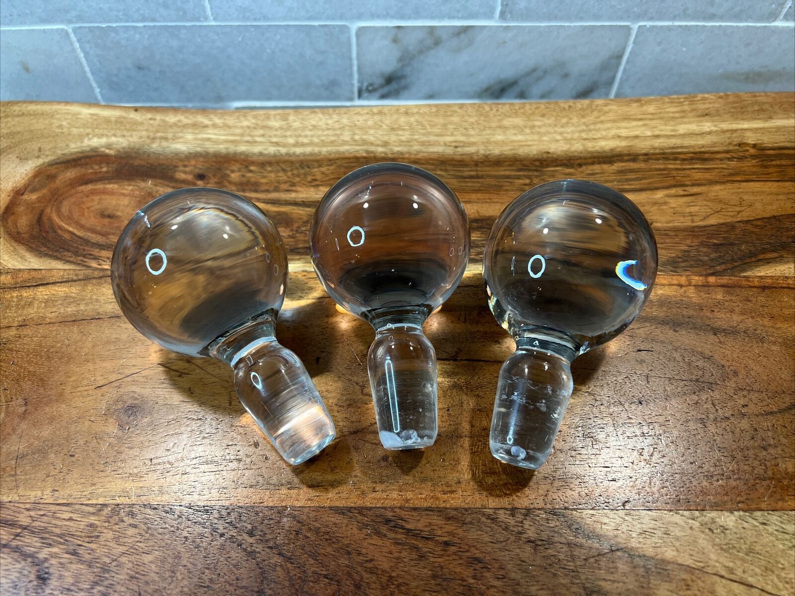 Vintage Clear Solid Glass Decanter Stopper Ball Spheres Large Set Of 3