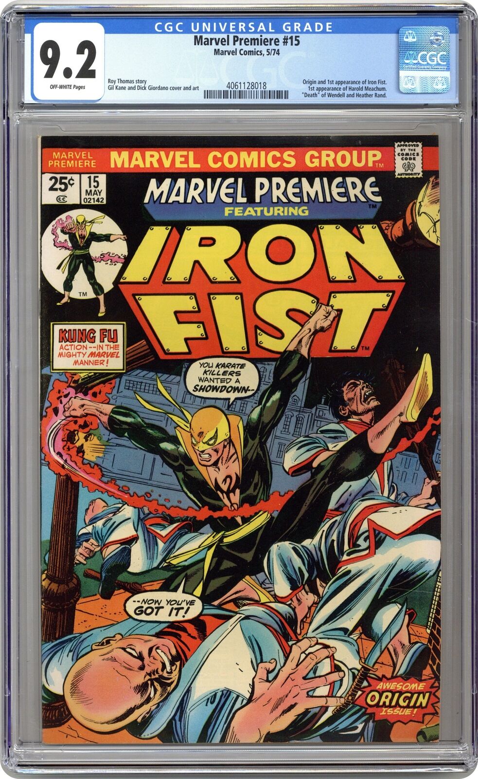Marvel Premiere #15 CGC 9.2 1974 4061128018 1st app. and origin Iron Fist