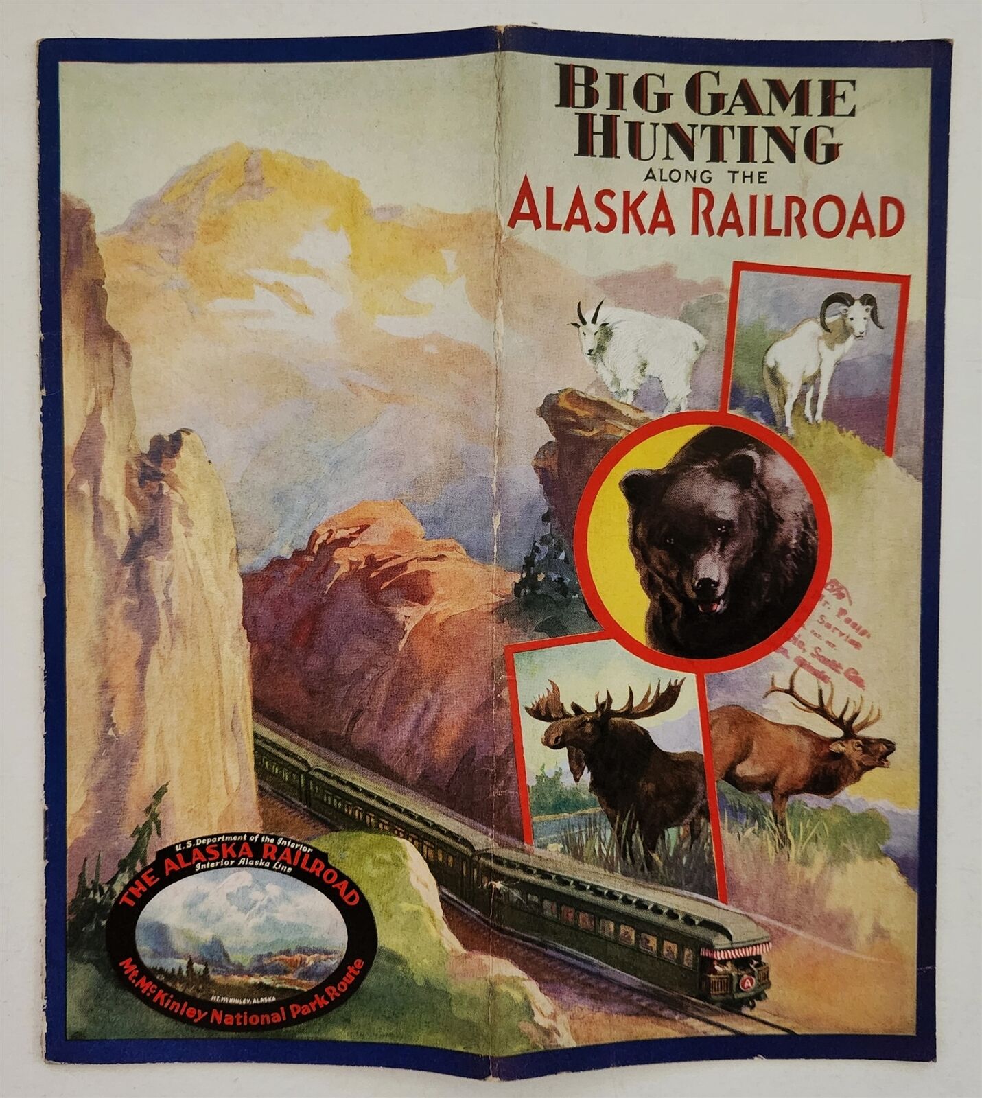1932 vintage ALASKA RAILROAD TRAVEL big game hunting w map