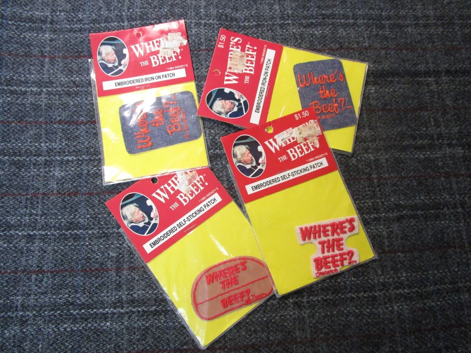 (4) Vintage Where\'s the Beef Wendy\'s Hamburger Patches  Iron On & Self Stick