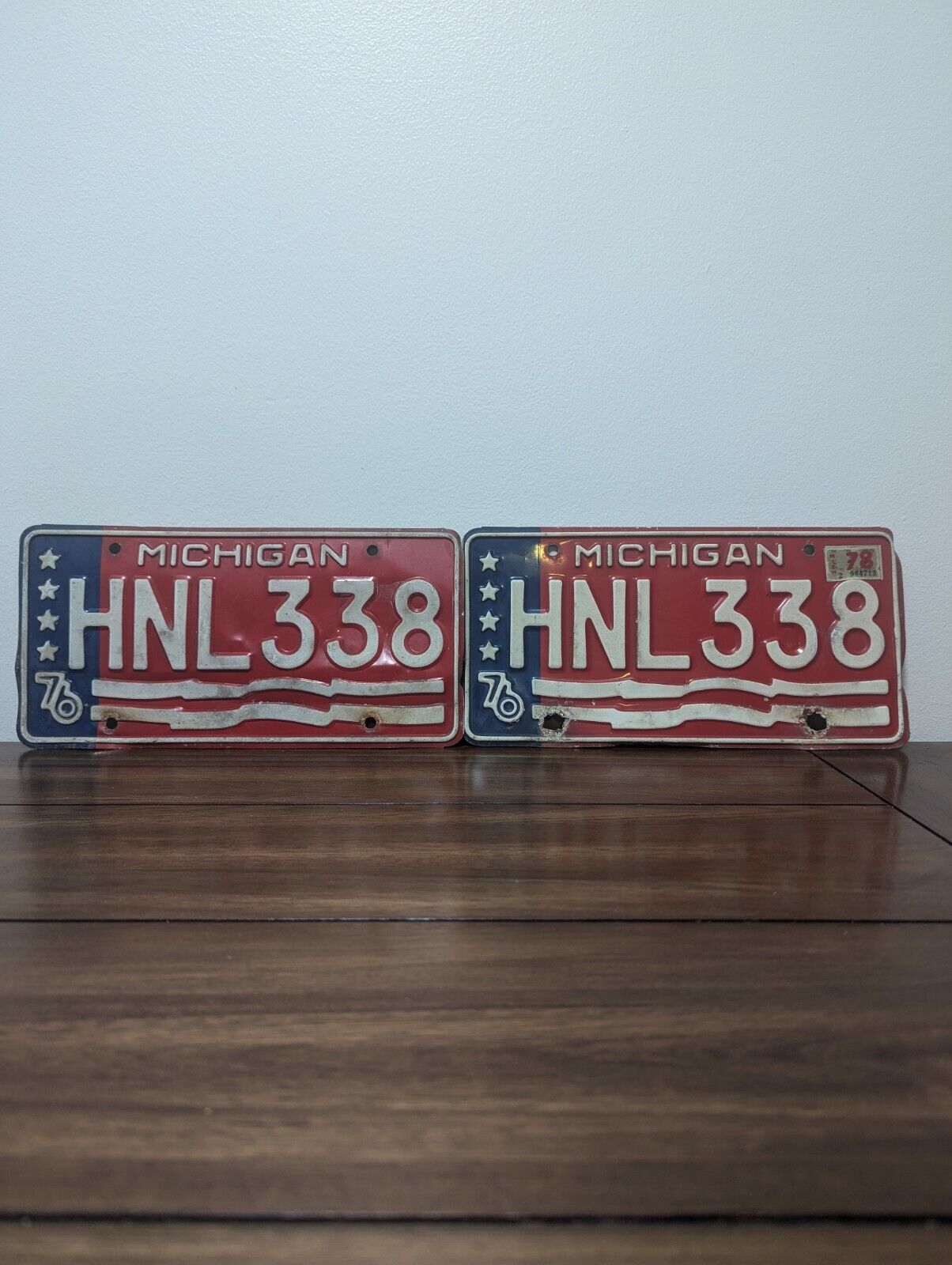 1976 Michigan Bicentennial License Plate Pair # HNL 338