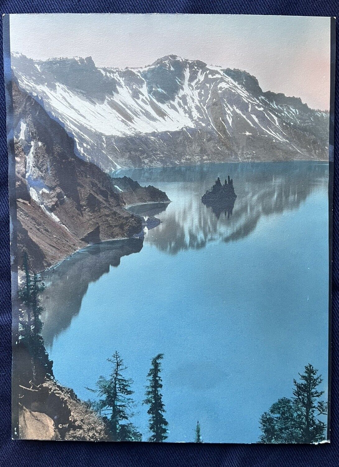 Nice Antique Hand Tinted Photo Of Crater Lake