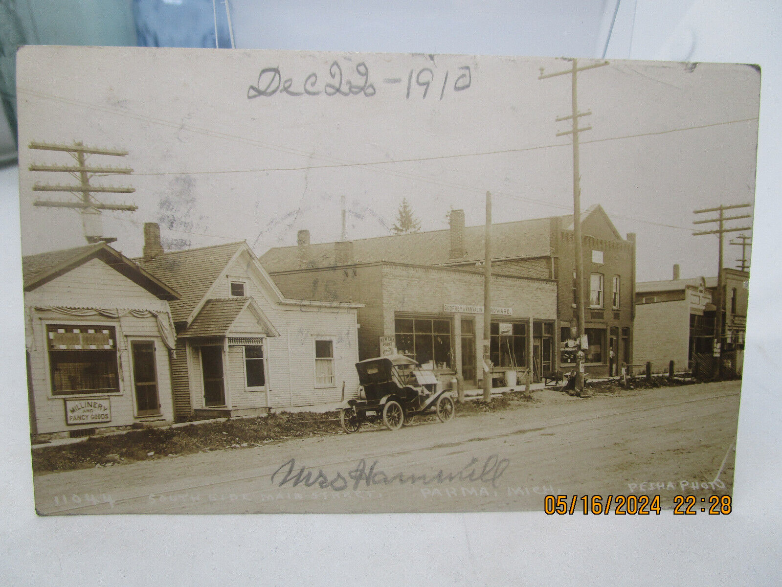 RPPC Parma Michigan 1910 Millinery And Fancy Goods Store Old Car New Era Paint