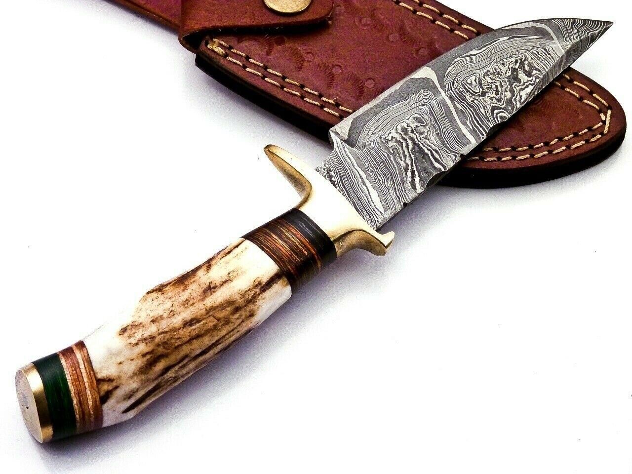 Handmade Damascus V42 Military hunting skinning Survival Tactical stag Horn