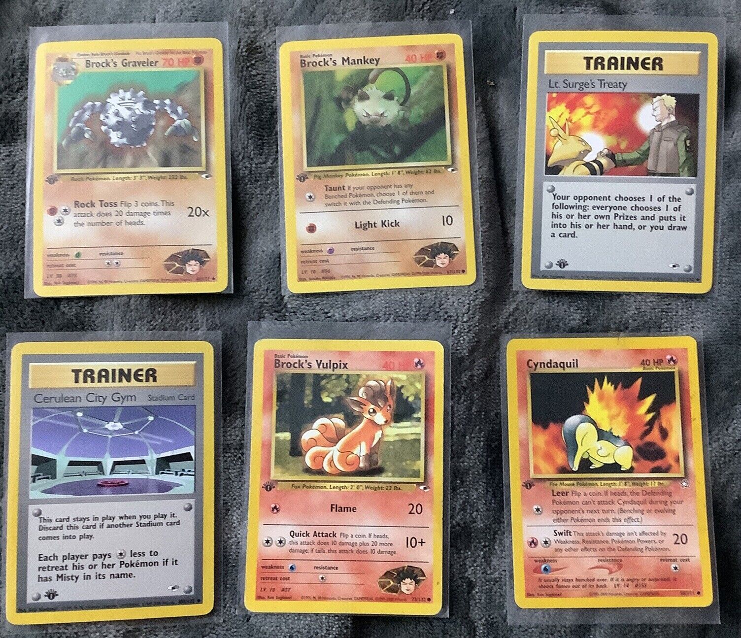 Lot Of 6 Pokémon Base Set First Edition Trading Cards Trainers Brock’s Cyndaquil