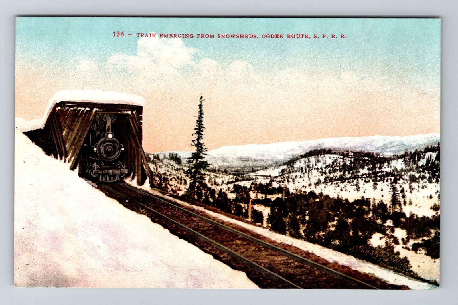 Ogden CA-California, Train Emerging from Snowshed, Ogden Rt, Vintage Postcard
