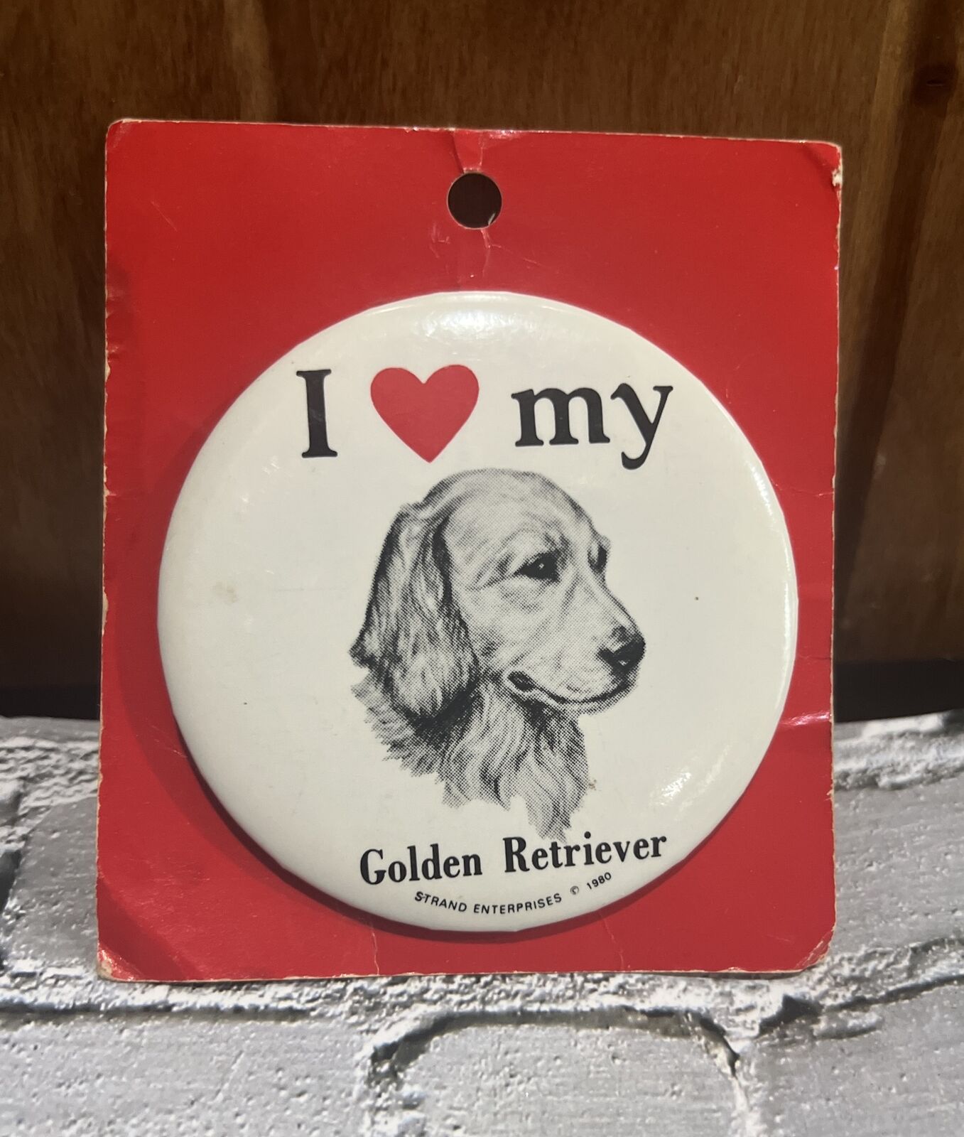Vintage Pin Pinback Button Irish I Love My Golden retriever Dog 1980