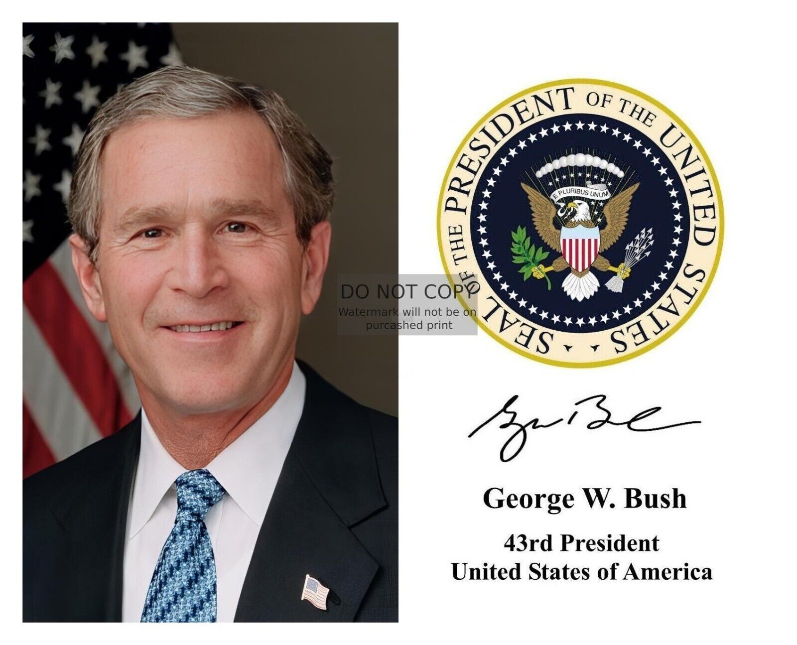 PRESIDENT GEORGE W. BUSH PRESIDENTIAL SEAL AUTOGRAPHED 8X10 PHOTOGRAPH