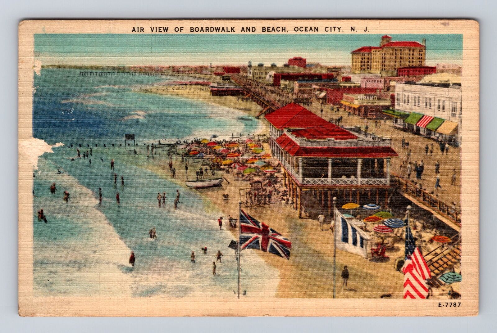 Ocean City NJ-New Jersey, Aerial Boardwalk and Beach, Vintage c1952 Postcard