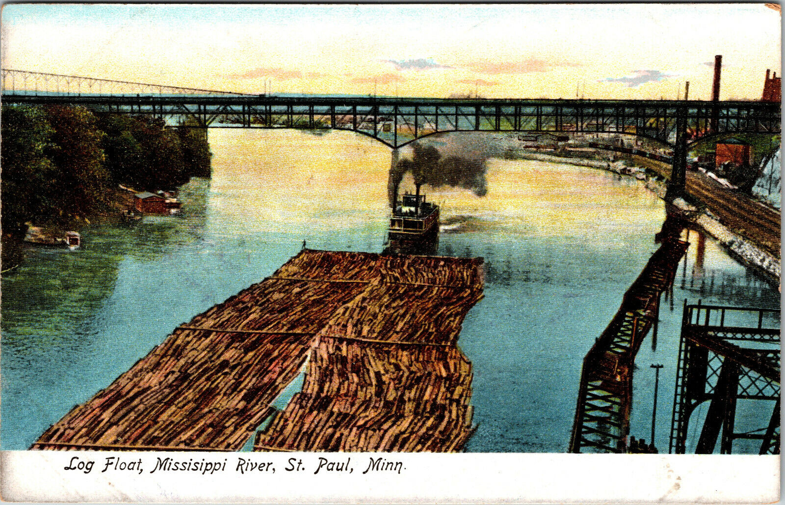 St Paul Minnesota Mississippi River Log Float Undivided Back Postcard C-1907