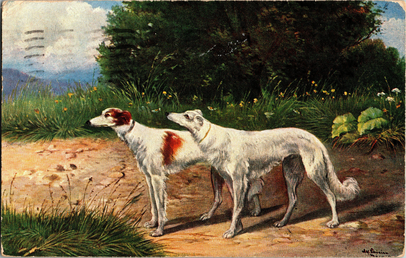 Antique Dog 1901 Postcard TWO DOGS - German American Novelty Art Series 670