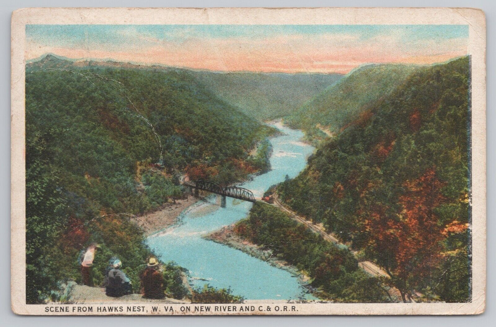 Postcard West Virginia Hawk\'s Nest WV New River Bridge C&O Railroad 1930s 0691
