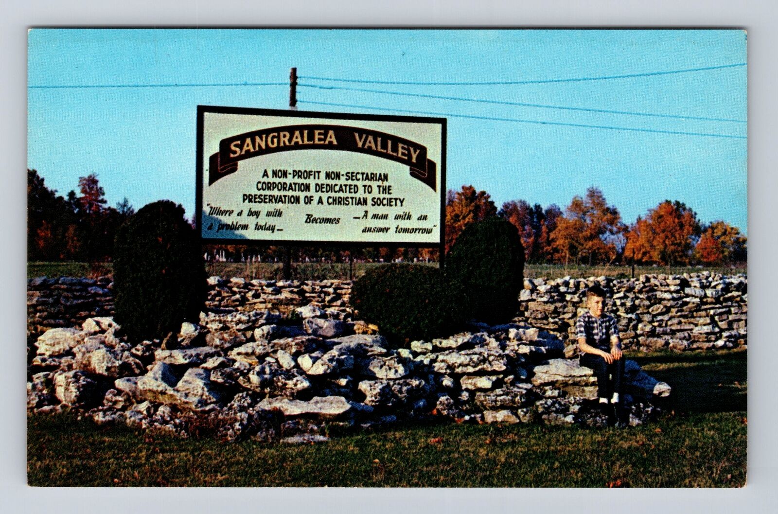 Onward IN-Indiana, Sangralea Valley Home For Boys, Sign Vintage Postcard