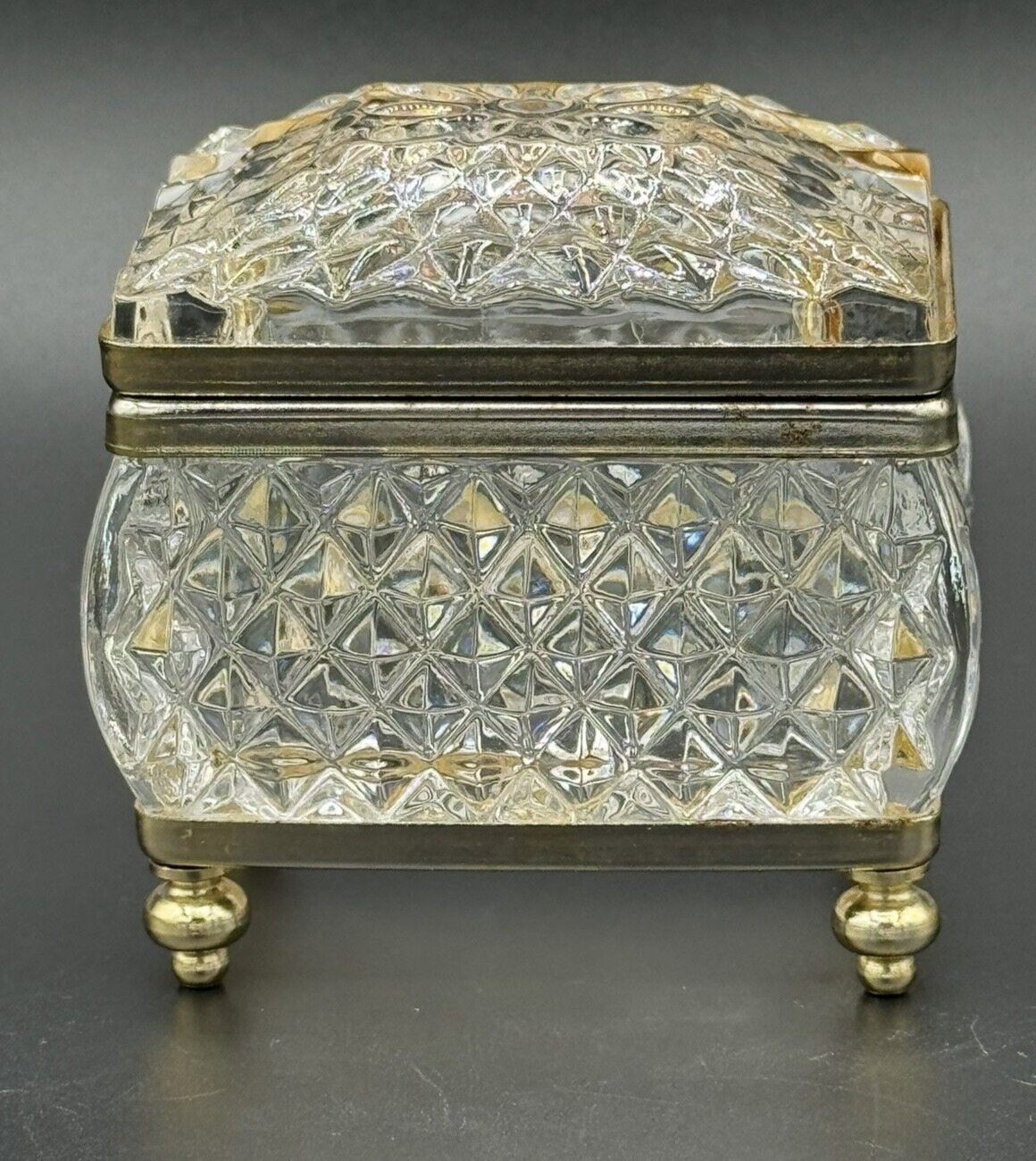 Vintage Cut Crystal Baccarat Style Footed Miniature Trinket box 3\