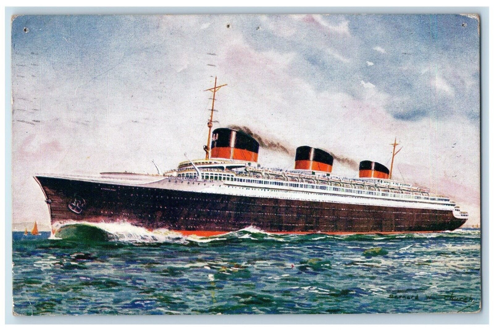 1936 SS Normandie French Line Steamer Le Flavre Southampton New York NY Postcard