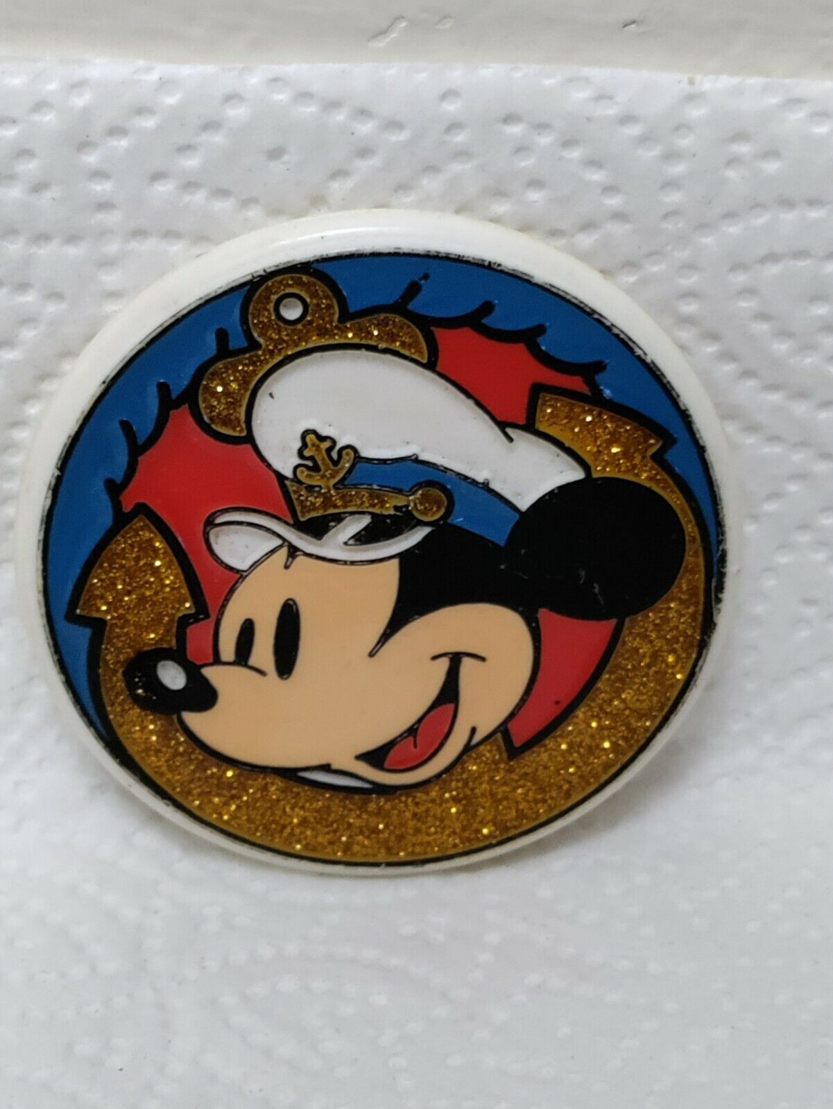 Vintage WALT DISNEY Mickey Mouse Plastic Glitter Lapel Pin St Lucia 