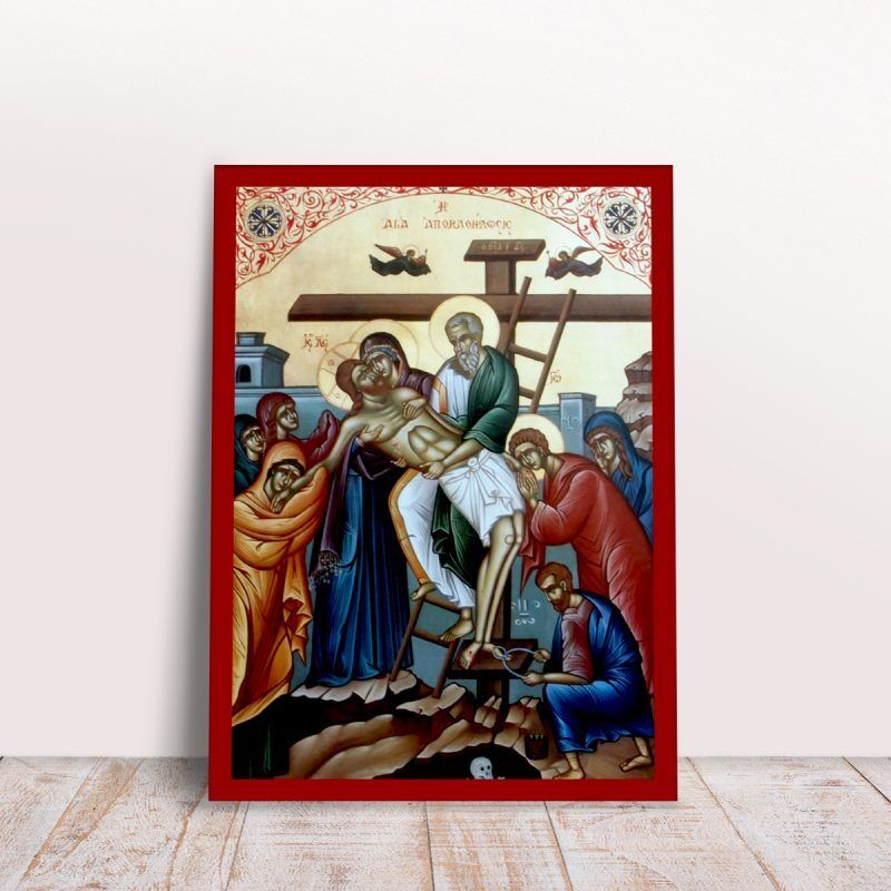 Jesus Descent from the Cross byzantine orthodox icon handmade
