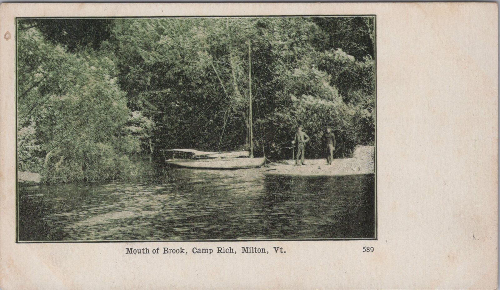 Sailboat Mouth of Brook Camp Rich Milton Vermont c1900s Postcard