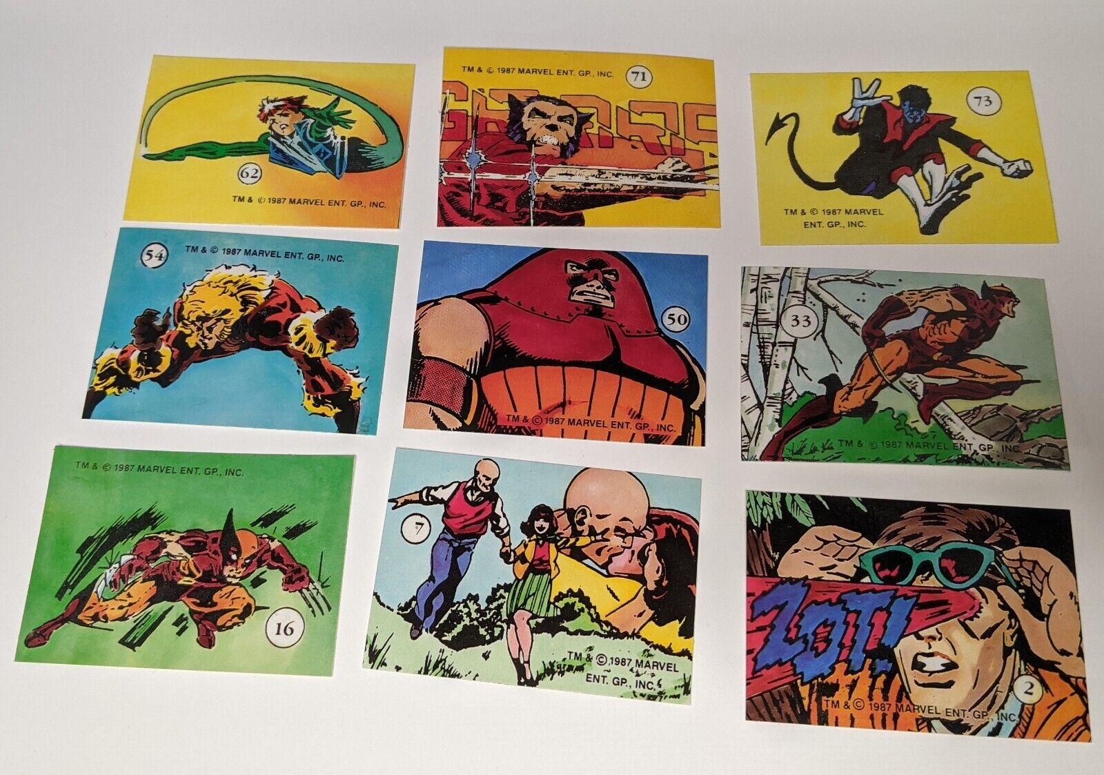 Lot of 9 1987 Marvel Comic Images History of X-Men Stickers 2-16 33-54 62 71-73