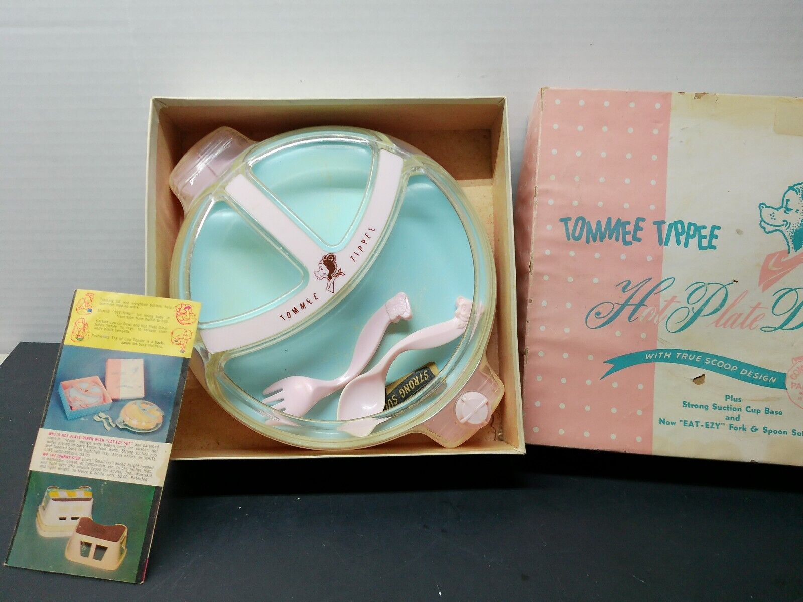Vintage 1950\'s TOMMEE TIPPEE Three Section Dinner Hot Plate, Pink & Blue