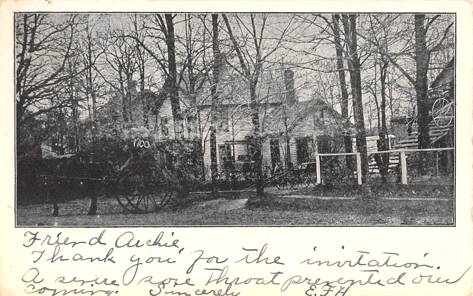 1907 Homes Buggies Leaving Storage Barn Babylon ? LI NY post card