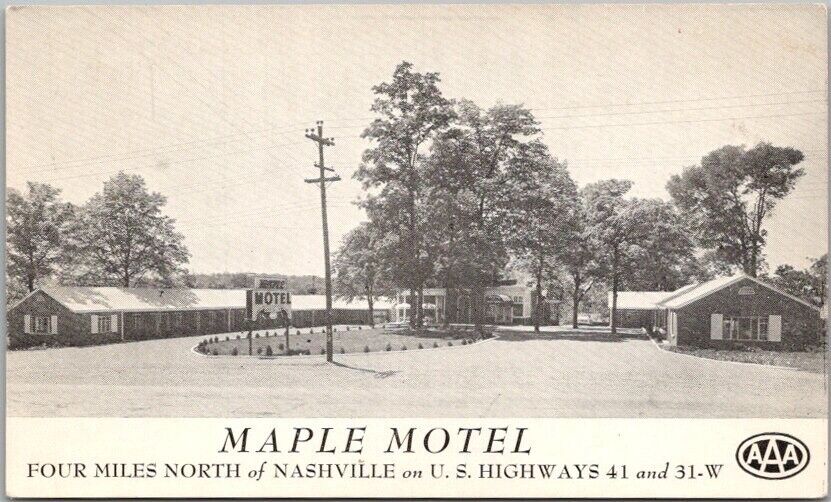 NASHVILLE, Tennessee Postcard MAPLE MOTEL Highway 41 Roadside c1950s Unused