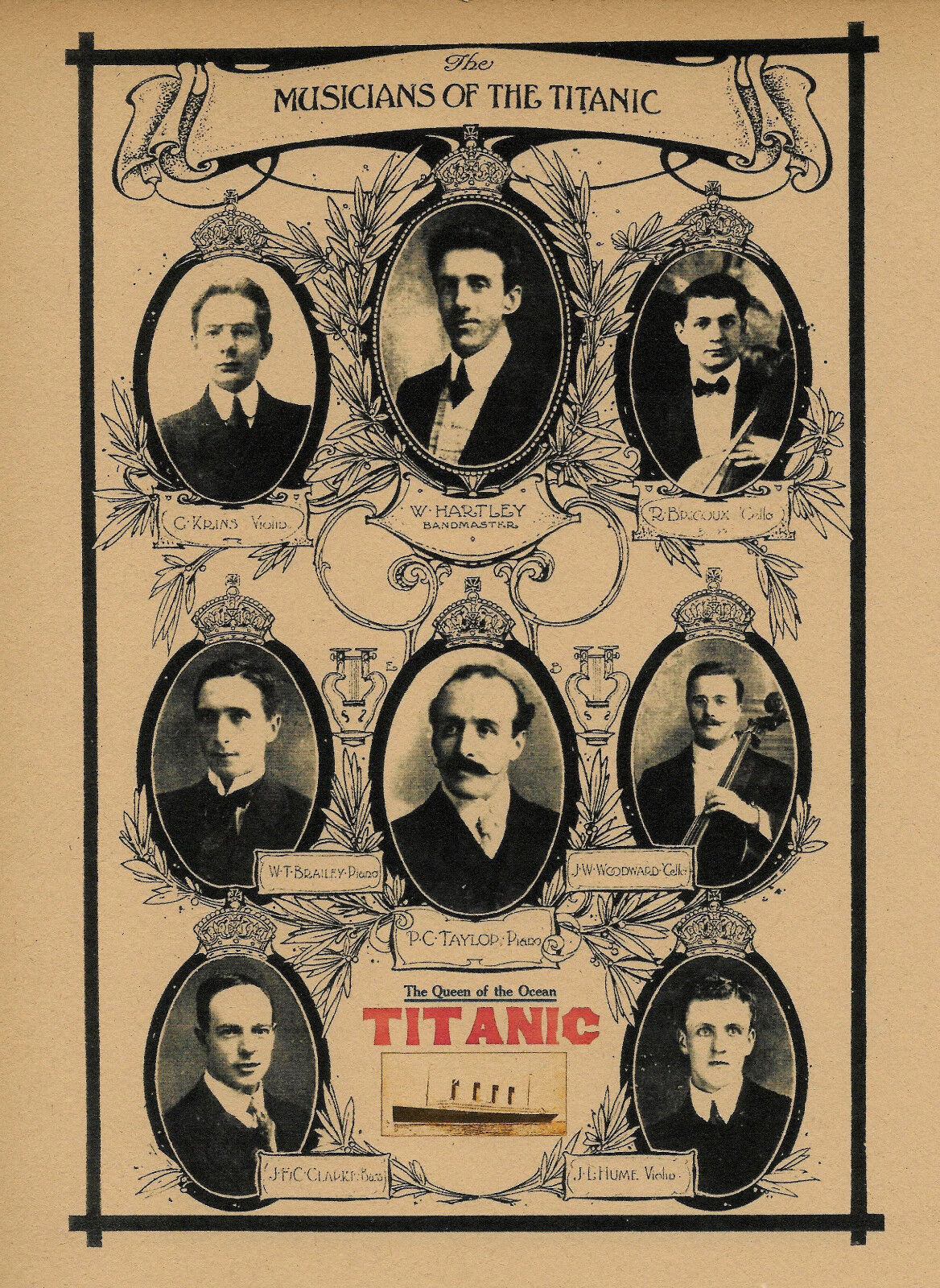 Titanic Band Advertisement White Star Line Reprint On 100 Year Old Paper *158