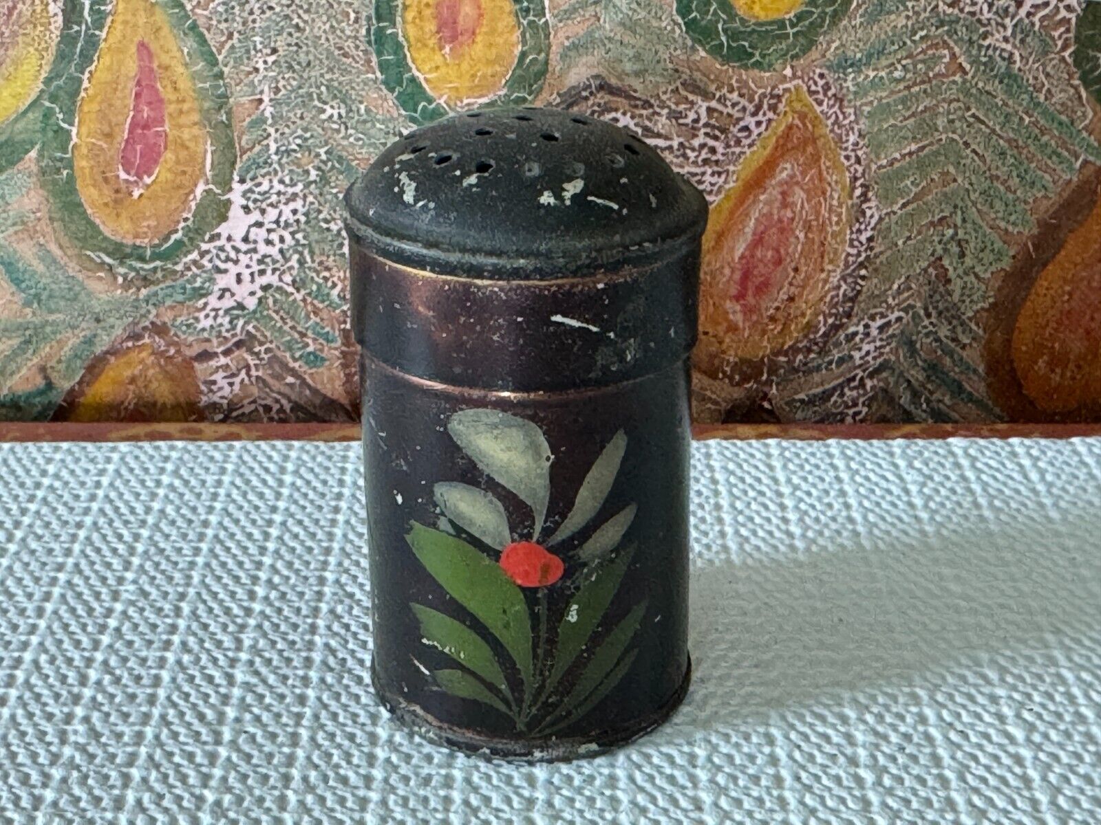 Antique Primitive Hand Painted Decorative Tole Tinware Sugar Salt Shaker