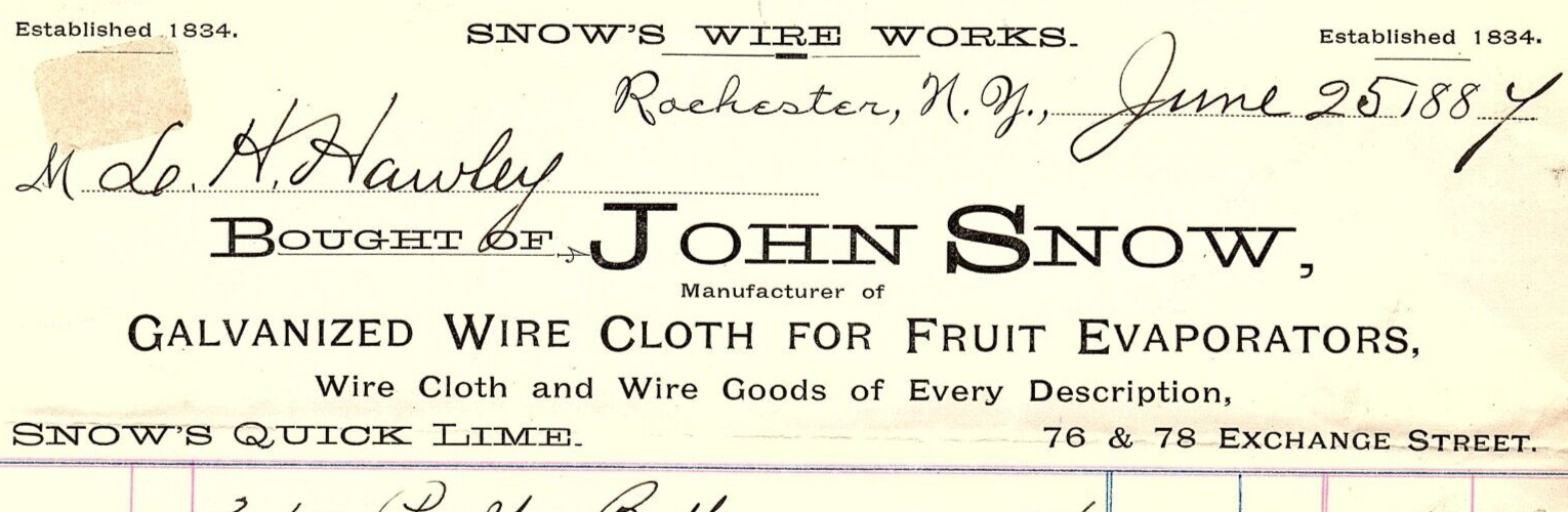 1884 ROCHESTER NY JOHN SNOW GALVANIZED WIRE CLOTH WORKS  BILLHEAD INVOICE Z1758