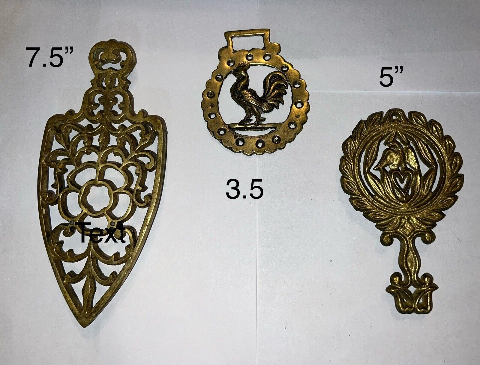 Vtg. Cast Brass Trivet  Iron, Ornate Eagle With heart, Brass Horse Medallion (D)