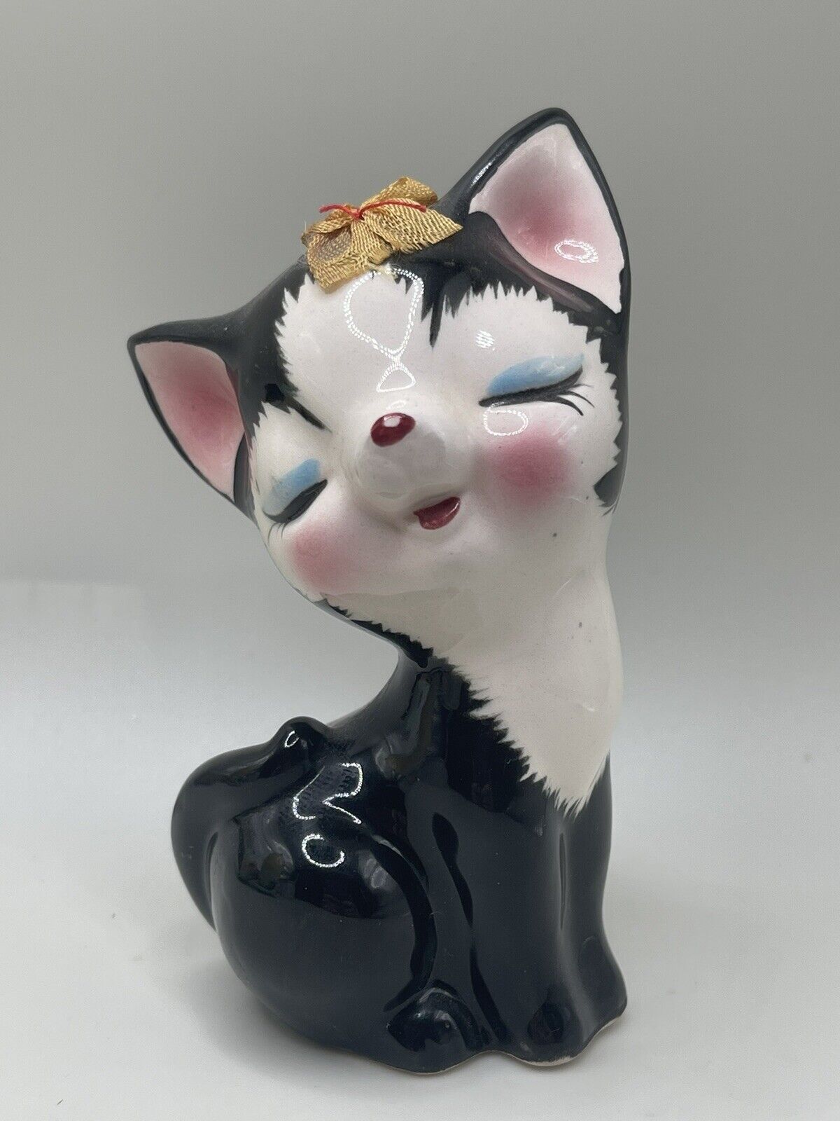 Vintage Ceramic Cat Smiling Kitsch 1960s Kitty 4.5”