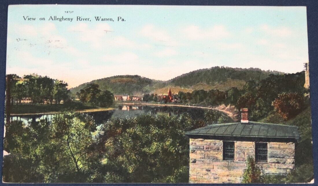 View on Allegheny River, Warren, PA Postcard 1912