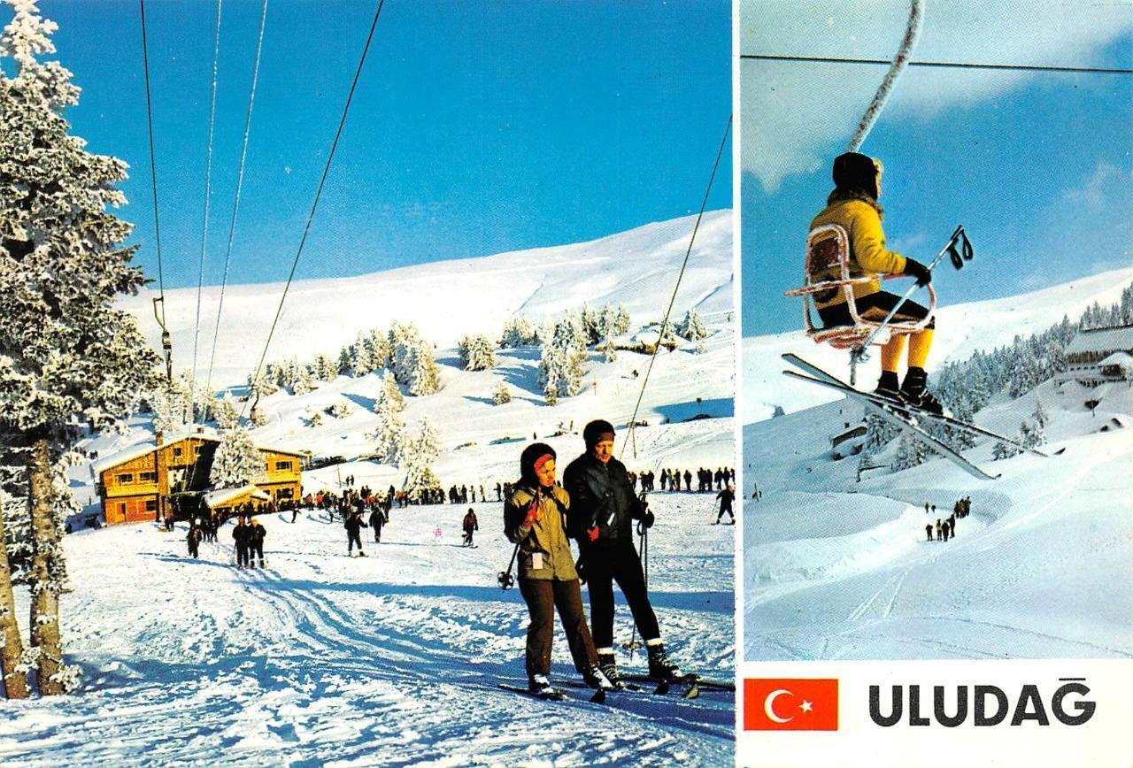 Bursa, Turkey  ULUDAG SKI AREA Lodge~Chairlifts~Skiers  4X6 Continental Postcard