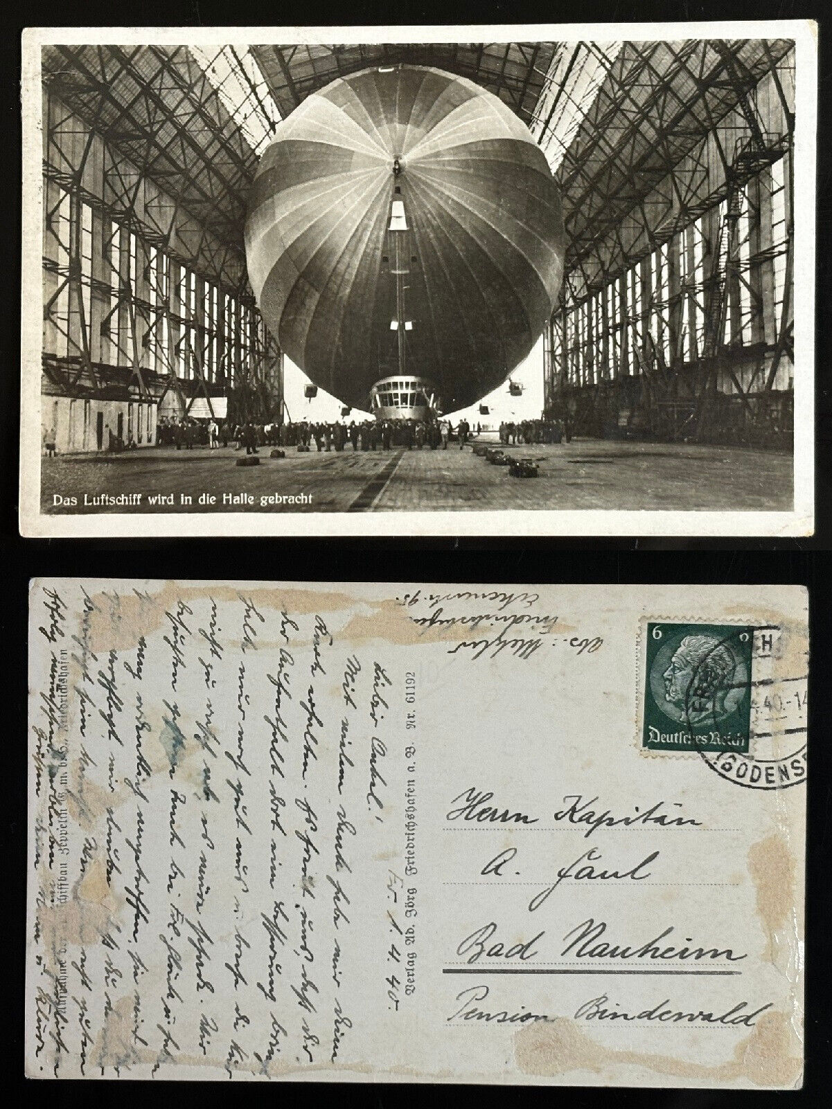 1940 Postmark Germany Graf Zeppelin in Hangar Friedrichshafen Posted Stamp PM PU