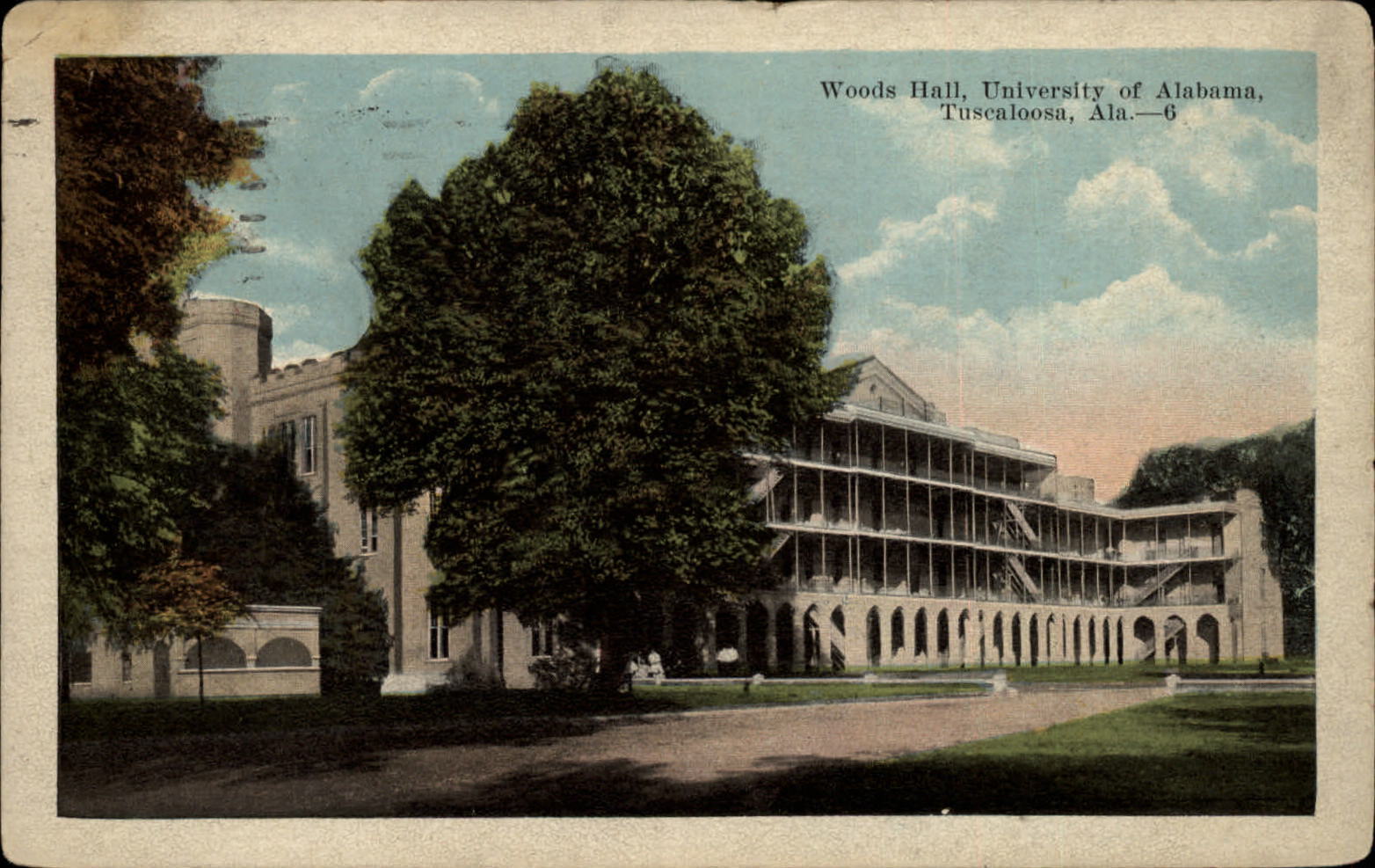 Woods Hall ~ University of Alabama Tuscaloosa ~ 1924 vintage postcard