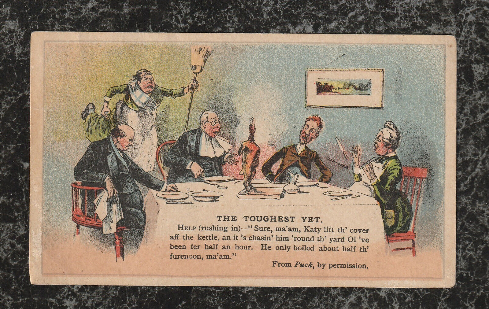 Victorian Trade Card Ariosa Coffee Tough Chicken Joke From Puck #36 5 x 3