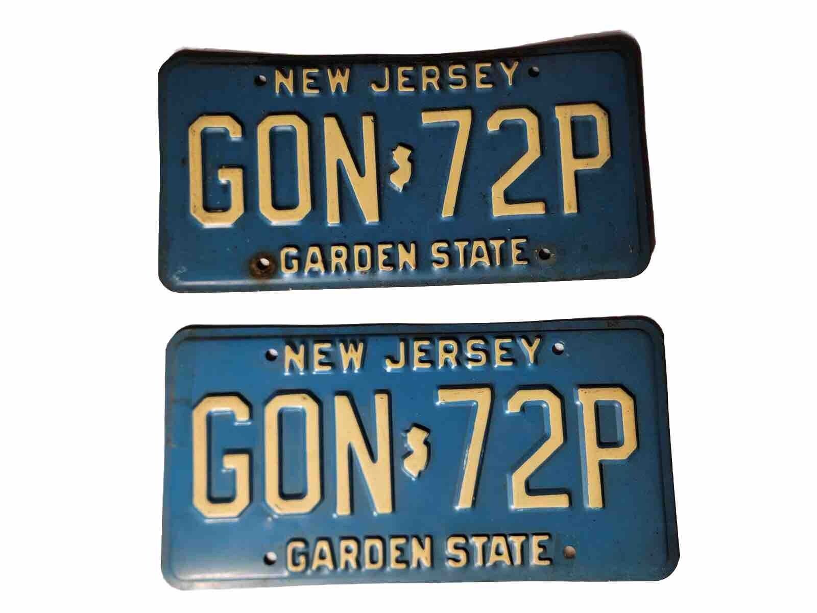 1979-1985 Era New Jersey Garden State Blue License Plate Set Pair GON 72P
