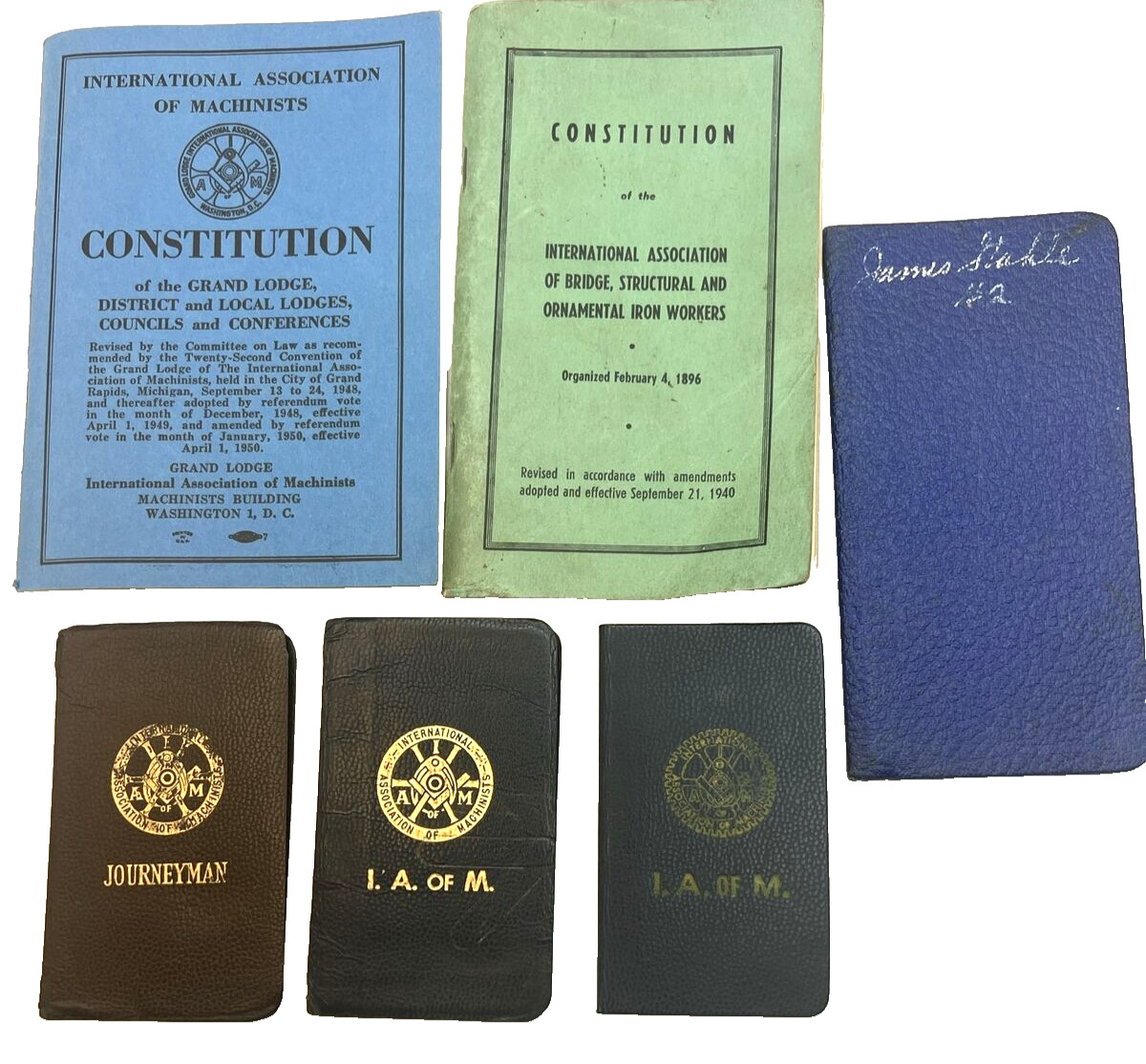 IAM Machinists Trade Union (Lot of 6) Member Log Books, Constitution WWII 40/60s