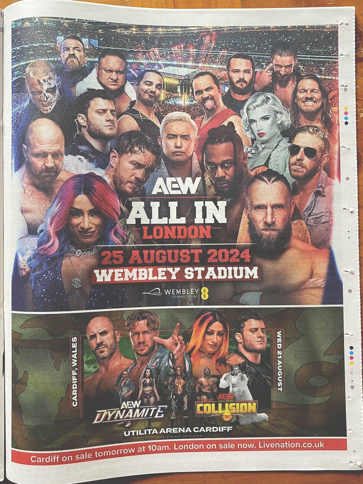 AEW All In London Wrestling Ad 2024 Wembley Newspaper Advert Poster 14x11” WWE