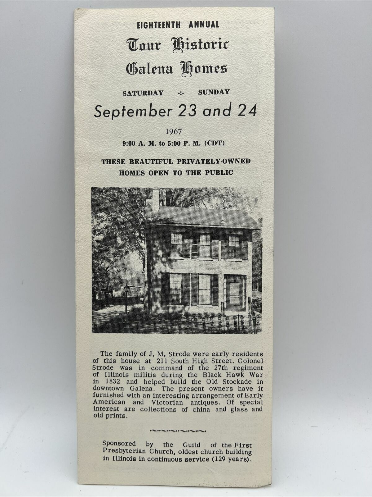 1967 EIGHTEENTH ANNUAL TOUR HISTORIC GALENA HOMES Illinois Travel Guide Brochure
