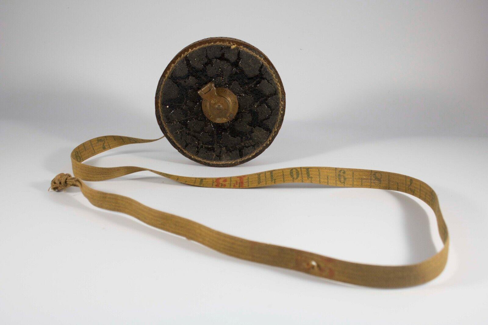ANTIQUE MEASURING TAPE 50ft, BLACK, RARE, LEATHER AND CLOTH, EARLY 1900s