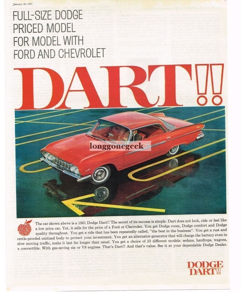 1961 Dodge DART Vermillion Red 4-door Sedan Vintage Ad 