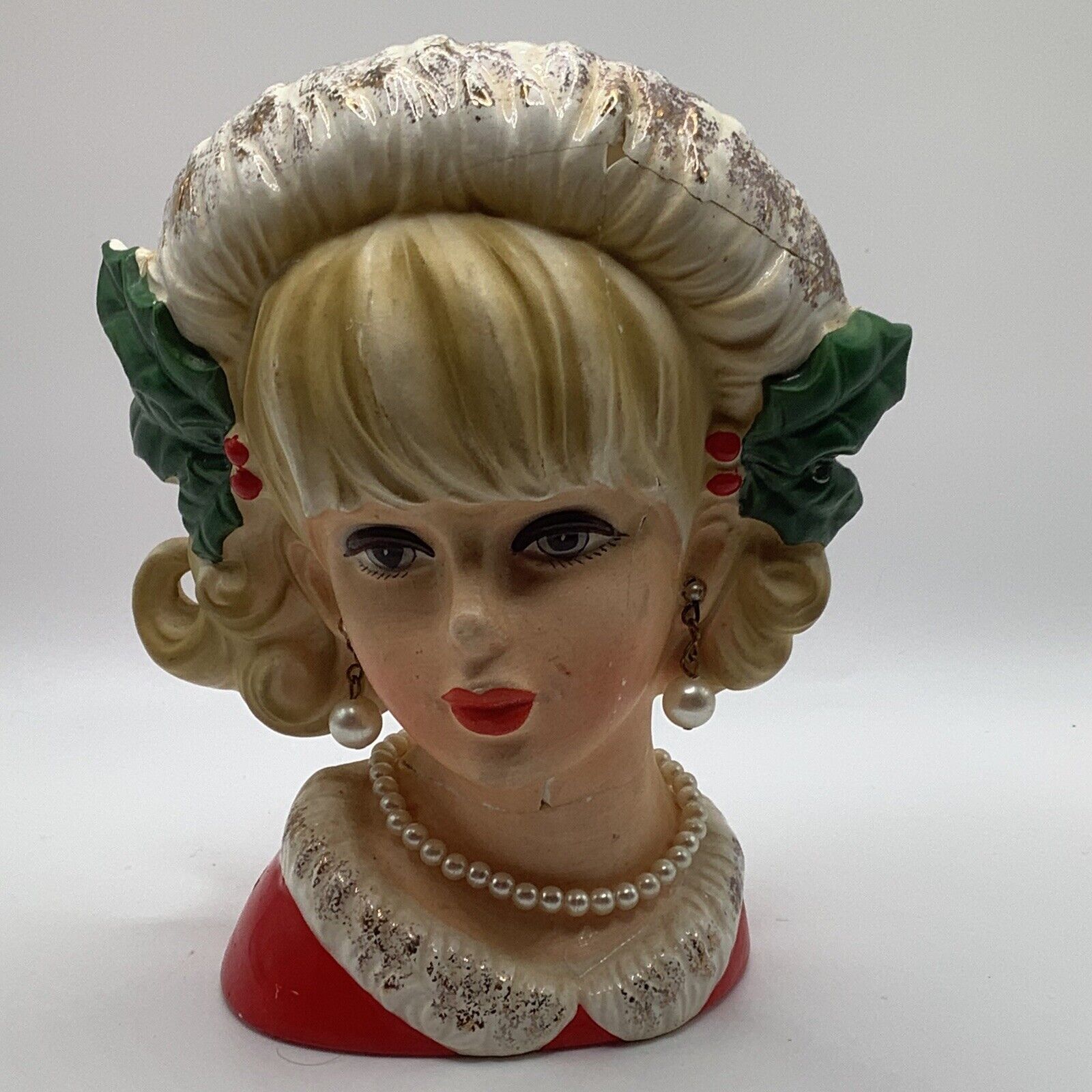 Vintage Napcoware 1950’s Christmas Lady With Pearls Head Vase #X7638 RESTORED