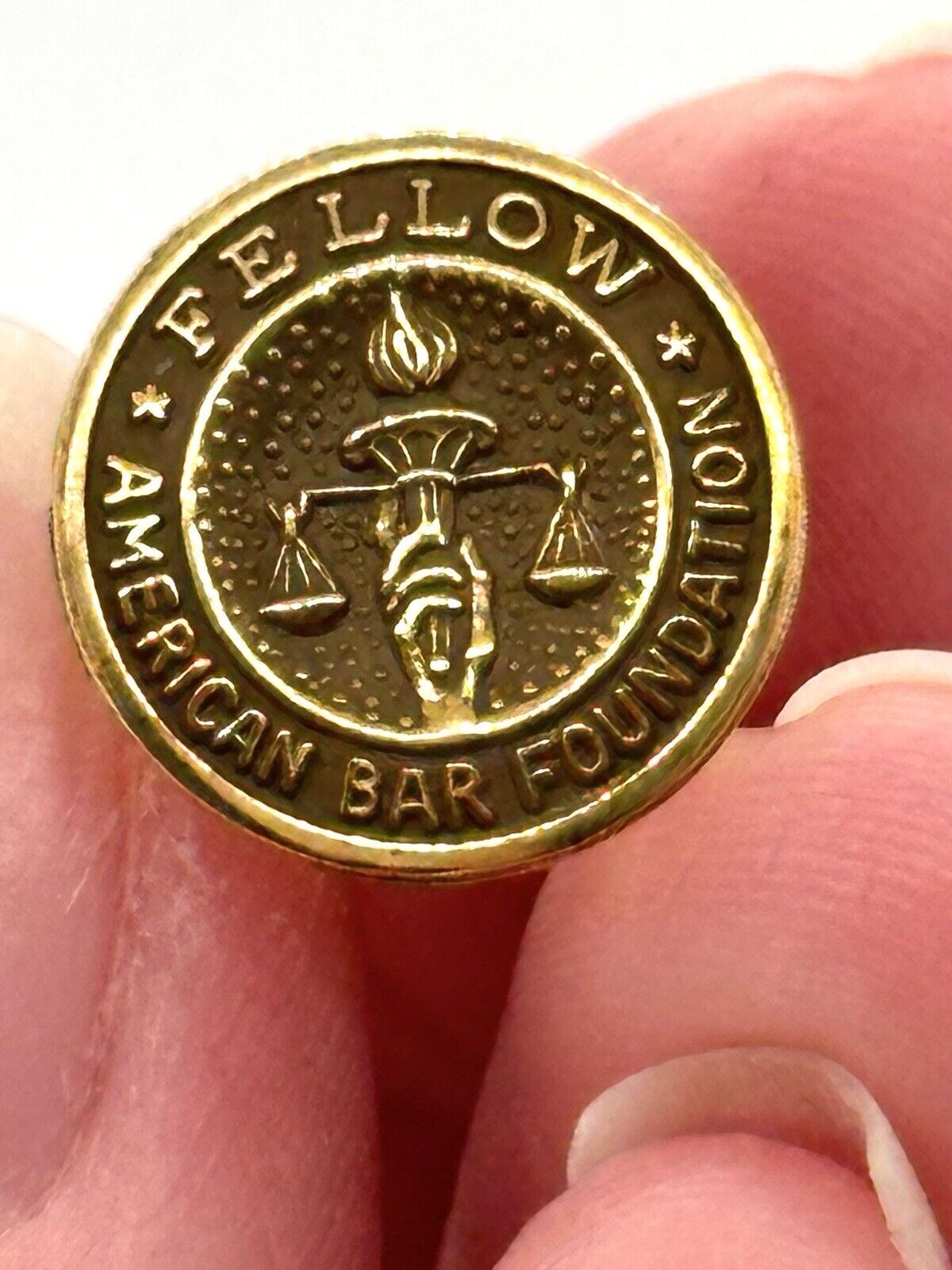 Vintage 14k Solid Yellow Gold Fellow American Bar Association Pin W/ Backing