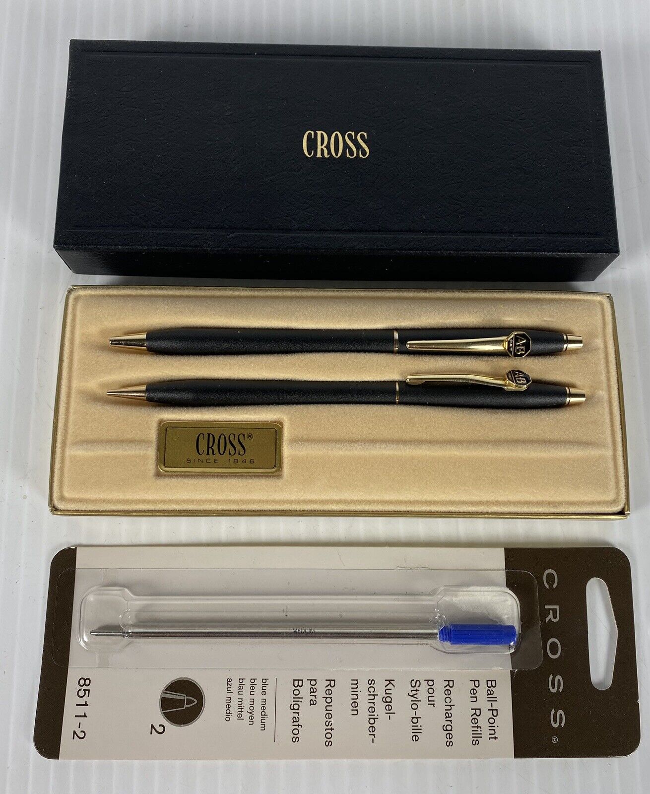 Vintage Cross Classic Black 2501 Pen & Pencil Set in Box w/ Replacement Refill