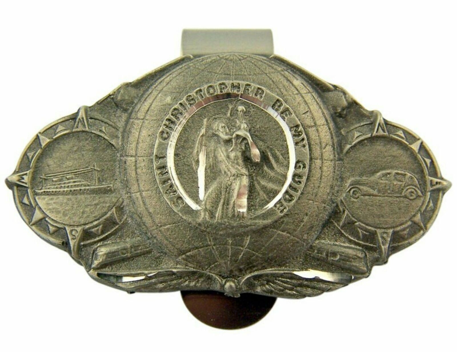 N.G. Pewter St Christopher Be My Guide World Travel Auto Visor Clip, 2 1/2 Inch