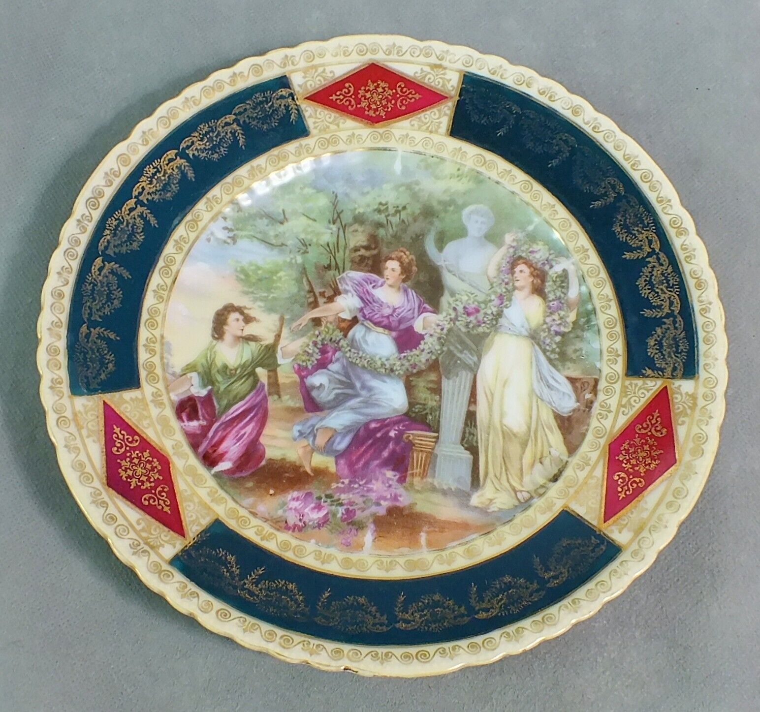 Antique ROYAL VIENNA Porcelain ACKERMANN & FRITZE Three Women PLATE Austria