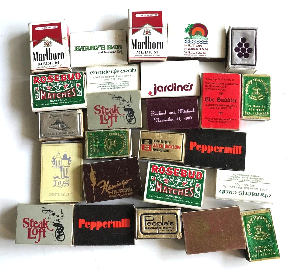 24 MATCH BOXES MARLBORO  PEPPERMILL ROSEBUD + OTHERS - ALL EMPTY: NO MATCHES